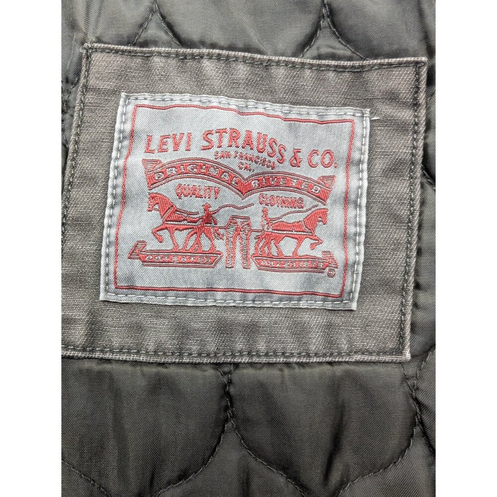 Levis Jacket Mens Large Green Hooded Quilted Canvas Parka Zip Pockets Lined - Picture 10 of 13